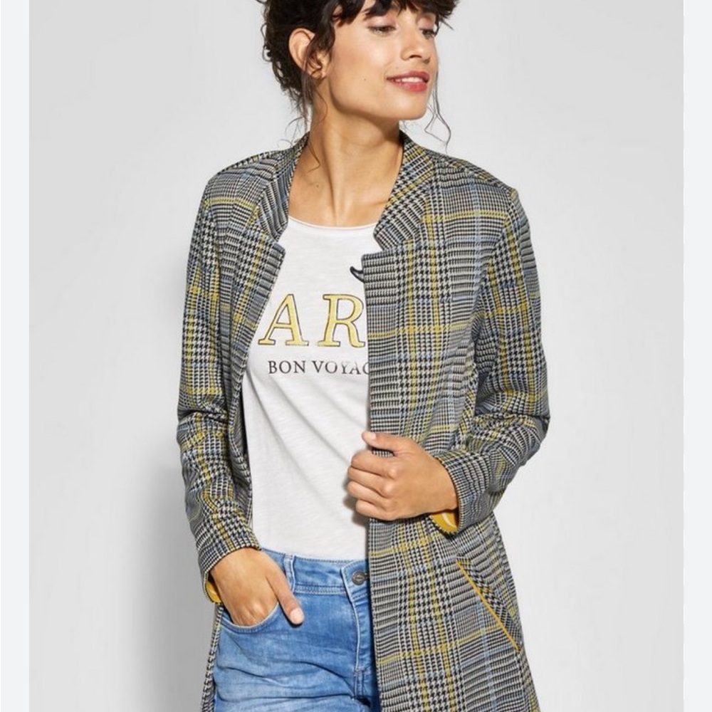 Fn Women's Plaid Blazer with Yellow Trim
